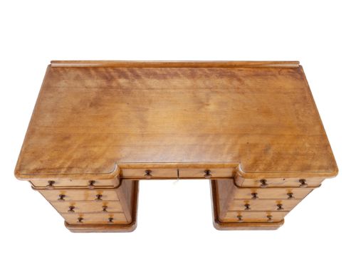 HEAL SON SATINWOOD INVERTED BREAKFRONT PEDESTAL DESK LATE 19TH CENTURY - ADDITIONAL PHOTO 3