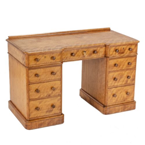 HEAL SON SATINWOOD INVERTED BREAKFRONT PEDESTAL DESK LATE 19TH CENTURY - ADDITIONAL PHOTO 4