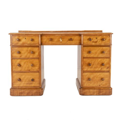 HEAL SON SATINWOOD INVERTED BREAKFRONT PEDESTAL DESK LATE 19TH CENTURY - ADDITIONAL PHOTO 5