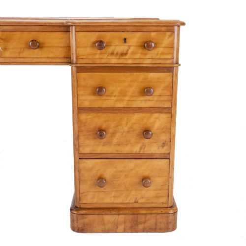 HEAL SON SATINWOOD INVERTED BREAKFRONT PEDESTAL DESK LATE 19TH CENTURY - ADDITIONAL PHOTO 7