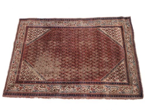 ANTIQUE WEST PERSIAN MIR SERABAND RUG HANDWOVEN WOOL LATE 19TH CENTURY DISTRESSED PATINA 4'10 3'5 - ADDITIONAL PHOTO 4