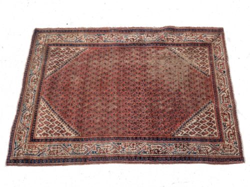 ANTIQUE WEST PERSIAN MIR SERABAND RUG HANDWOVEN WOOL LATE 19TH CENTURY DISTRESSED PATINA 4'10 3'5 - ADDITIONAL PHOTO 5