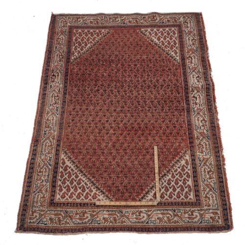 ANTIQUE WEST PERSIAN MIR SERABAND RUG HANDWOVEN WOOL LATE 19TH CENTURY DISTRESSED PATINA 4'10 3'5 - ADDITIONAL PHOTO 8