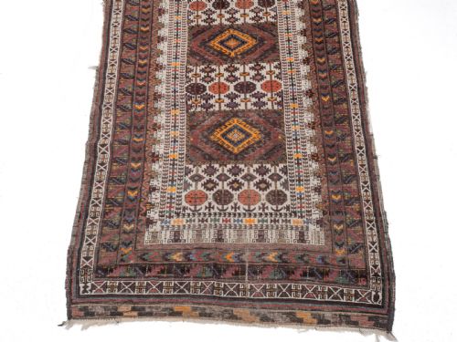 ANTIQUE AFGHAN BALUCH TRIBAL RUG HANDWOVEN WOOL EARLY 20TH CENTURY 7' X 3'8 - ADDITIONAL PHOTO 1