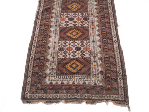 ANTIQUE AFGHAN BALUCH TRIBAL RUG HANDWOVEN WOOL EARLY 20TH CENTURY 7' X 3'8 - ADDITIONAL PHOTO 2