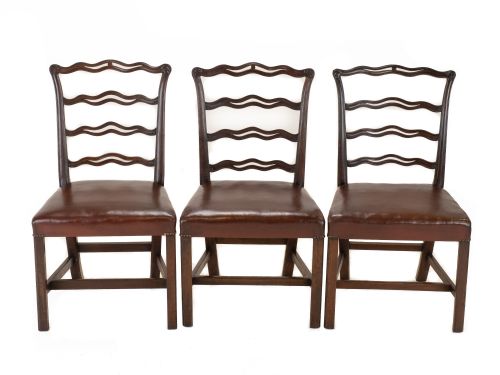 SET OF 6 LATE 19THCENTURY MAHOGANY CHIPPENDALE REVIVAL LADDERBACK DINING CHAIRS WITH LEATHER SEATS C18701890 VICTORIAN - ADDITIONAL PHOTO 1