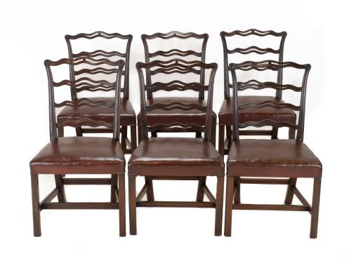 SET OF 6 LATE 19THCENTURY MAHOGANY CHIPPENDALE REVIVAL LADDERBACK DINING CHAIRS WITH LEATHER SEATS C18701890 VICTORIAN - ADDITIONAL PHOTO 3