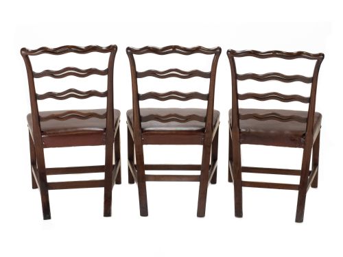 SET OF 6 LATE 19THCENTURY MAHOGANY CHIPPENDALE REVIVAL LADDERBACK DINING CHAIRS WITH LEATHER SEATS C18701890 VICTORIAN - ADDITIONAL PHOTO 12