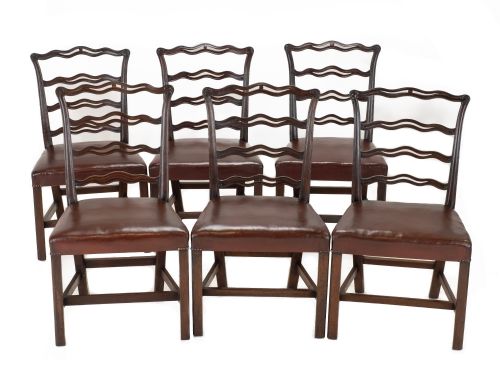 SET OF 6 LATE 19THCENTURY MAHOGANY CHIPPENDALE REVIVAL LADDERBACK DINING CHAIRS WITH LEATHER SEATS C18701890 VICTORIAN - ADDITIONAL PHOTO 13