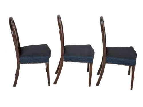 SET OF 6 MAHOGANY HEPPLEWHITE DINING CHAIRS C1870 GEORGIAN GEORGE III STYLE SIDE CHAIRS HORSEHAIR FABRIC UPHOLSTERY - ADDITIONAL PHOTO 5