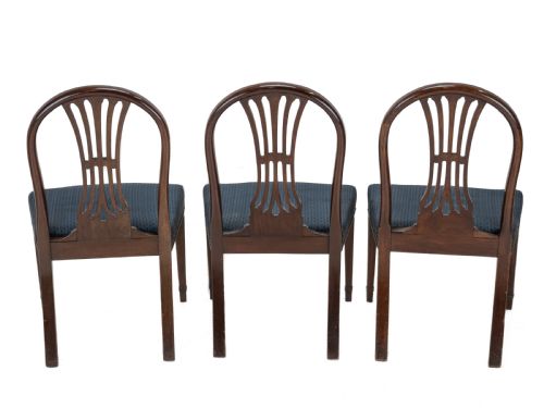 SET OF 6 MAHOGANY HEPPLEWHITE DINING CHAIRS C1870 GEORGIAN GEORGE III STYLE SIDE CHAIRS HORSEHAIR FABRIC UPHOLSTERY - ADDITIONAL PHOTO 6