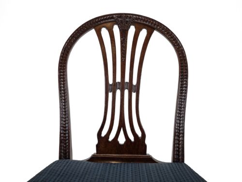 SET OF 6 MAHOGANY HEPPLEWHITE DINING CHAIRS C1870 GEORGIAN GEORGE III STYLE SIDE CHAIRS HORSEHAIR FABRIC UPHOLSTERY - ADDITIONAL PHOTO 9