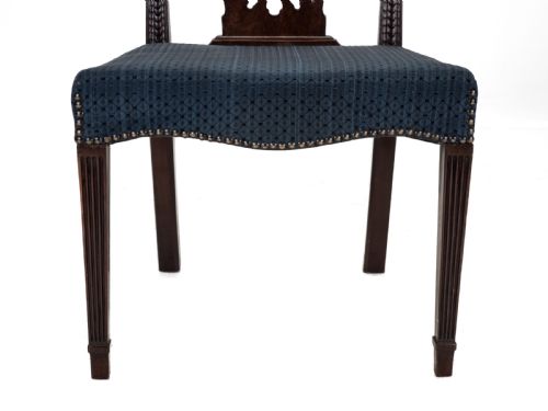 SET OF 6 MAHOGANY HEPPLEWHITE DINING CHAIRS C1870 GEORGIAN GEORGE III STYLE SIDE CHAIRS HORSEHAIR FABRIC UPHOLSTERY - ADDITIONAL PHOTO 11