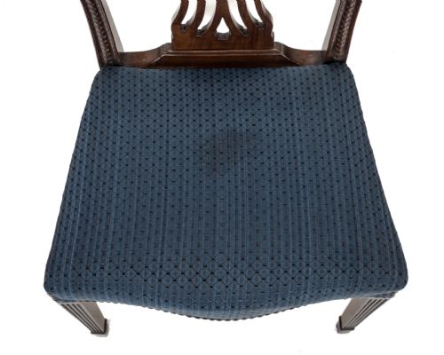 SET OF 6 MAHOGANY HEPPLEWHITE DINING CHAIRS C1870 GEORGIAN GEORGE III STYLE SIDE CHAIRS HORSEHAIR FABRIC UPHOLSTERY - ADDITIONAL PHOTO 12