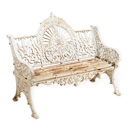 victorian cast iron garden bench ornate decoration original painted finish c18801900 - CATEGORY: ANTIQUE FURNITURE - DATED 19TH CENTURY