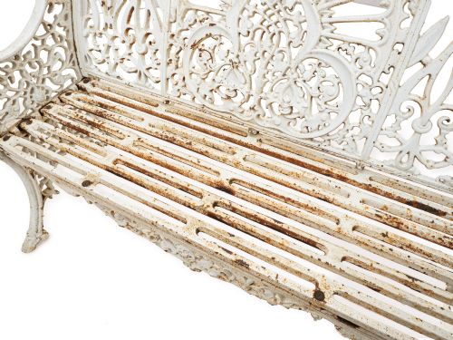 VICTORIAN CAST IRON GARDEN BENCH ORNATE DECORATION ORIGINAL PAINTED FINISH C18801900 - ADDITIONAL PHOTO 4