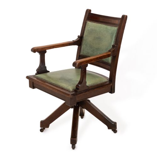 WM HEYWOOD CHAIR CO AMERICAN MAHOGANY EXECUTIVE SWIVEL DESK ARMCHAIR GREEN LEATHER CIRCA 1900 C18981903 - ADDITIONAL PHOTO 1