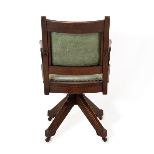WM HEYWOOD CHAIR CO AMERICAN MAHOGANY EXECUTIVE SWIVEL DESK ARMCHAIR GREEN LEATHER CIRCA 1900 C18981903 - ADDITIONAL PHOTO 3