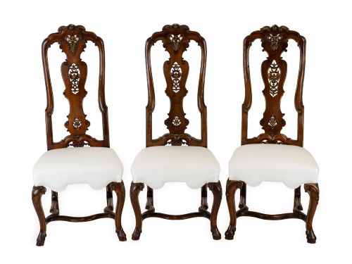 SET OF SIX ANGLODUTCH WALNUT PARCELGILT HIGHBACK DINING CHAIRS IN THE LATE 17TH CENTURY QUEEN ANNE TASTE IN THE MANNER OF DANIEL MAROT - ADDITIONAL PHOTO 2