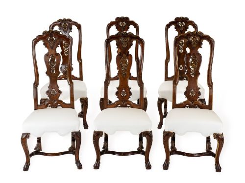 SET OF SIX ANGLODUTCH WALNUT PARCELGILT HIGHBACK DINING CHAIRS IN THE LATE 17TH CENTURY QUEEN ANNE TASTE IN THE MANNER OF DANIEL MAROT - ADDITIONAL PHOTO 13