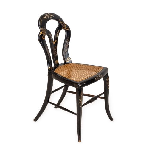 JAPANNED CHINOISERIE CHAIR PAPIERMCH WITH MOTHEROFPEARL INLAY REGENCY TASTE LATE 19TH CENTURY - ADDITIONAL PHOTO 2