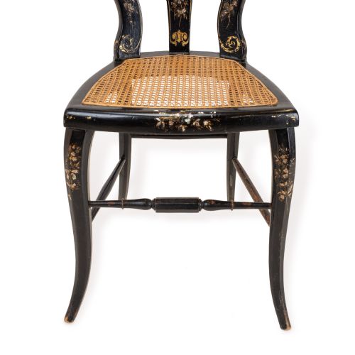 JAPANNED CHINOISERIE CHAIR PAPIERMCH WITH MOTHEROFPEARL INLAY REGENCY TASTE LATE 19TH CENTURY - ADDITIONAL PHOTO 4