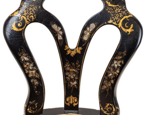 JAPANNED CHINOISERIE CHAIR PAPIERMCH WITH MOTHEROFPEARL INLAY REGENCY TASTE LATE 19TH CENTURY - ADDITIONAL PHOTO 6