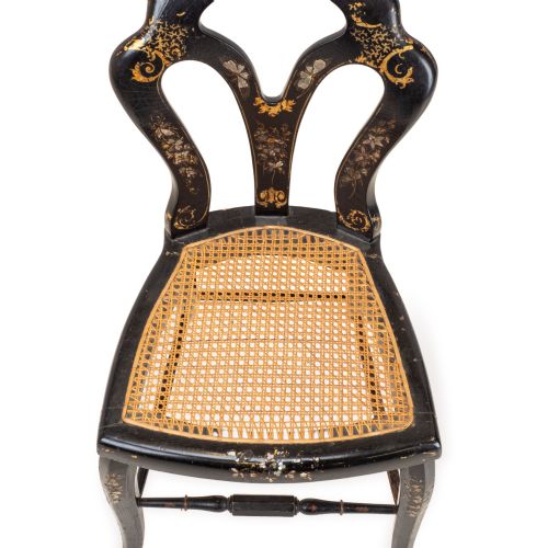 JAPANNED CHINOISERIE CHAIR PAPIERMCH WITH MOTHEROFPEARL INLAY REGENCY TASTE LATE 19TH CENTURY - ADDITIONAL PHOTO 7