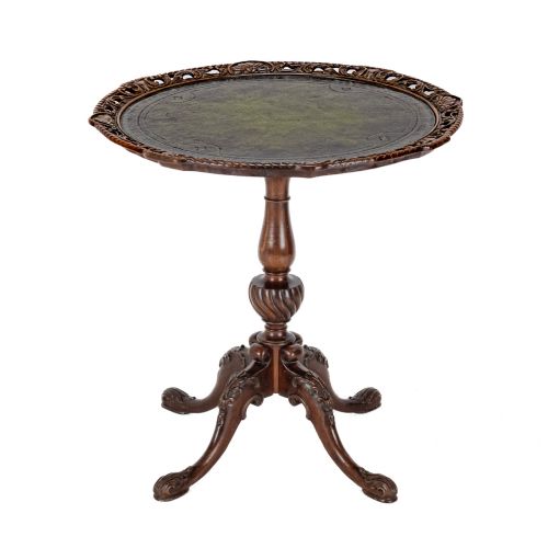 CHIPPENDALE REVIVAL CARVED MAHOGANY LEATHERTOP WINE OR LAMP TABLE C1900