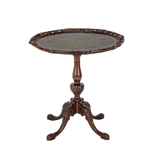 CHIPPENDALE REVIVAL CARVED MAHOGANY LEATHERTOP WINE OR LAMP TABLE C1900 - ADDITIONAL PHOTO 2