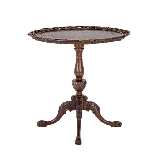 CHIPPENDALE REVIVAL CARVED MAHOGANY LEATHERTOP WINE OR LAMP TABLE C1900 - ADDITIONAL PHOTO 4