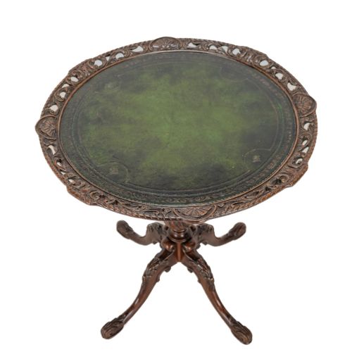 CHIPPENDALE REVIVAL CARVED MAHOGANY LEATHERTOP WINE OR LAMP TABLE C1900 - ADDITIONAL PHOTO 5