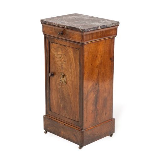 fig 1. French Walnut Marble Top Bedside Cabinet (Chevet), Napoleon III Period, c.1860–1880