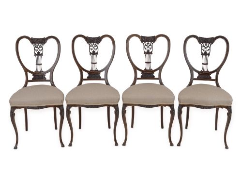 SET OF FOUR FINE SHERATON REVIVAL INLAID MAHOGANY SALON CHAIRS C1900 - ADDITIONAL PHOTO 1