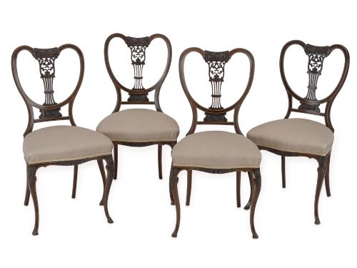 SET OF FOUR FINE SHERATON REVIVAL INLAID MAHOGANY SALON CHAIRS C1900 - ADDITIONAL PHOTO 4