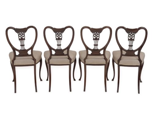 SET OF FOUR FINE SHERATON REVIVAL INLAID MAHOGANY SALON CHAIRS C1900 - ADDITIONAL PHOTO 7