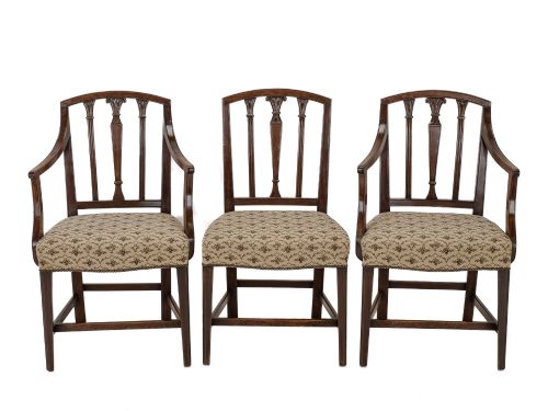 SET OF SIX GEORGIAN MAHOGANY DINING CHAIRS SHERATON STYLE INCLUDING A PAIR OF OPEN ARMCHAIRS C1800 - ADDITIONAL PHOTO 5