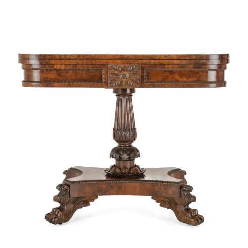 WILLIAM IV BURR YEW WOOD CARD TABLE C1830