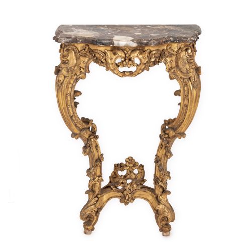 fine english mid 19th century rococo revival giltwood console table with breccia marble top c18401860 - CATEGORY: ANTIQUE TABLES - DATED 19TH CENTURY