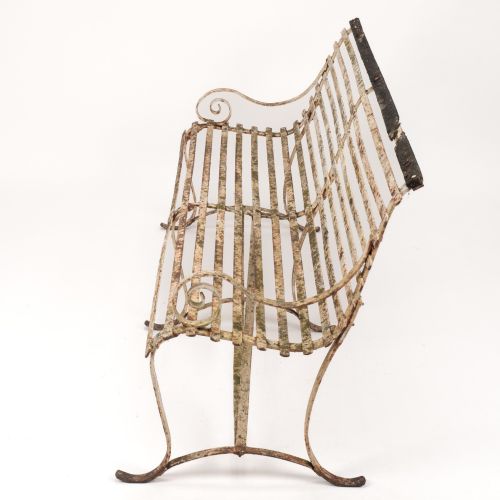 ORIGINAL EARLY 19TH CENTURY REGENCY WROUGHT IRON STRAPWORK GARDEN BENCH - ADDITIONAL PHOTO 2