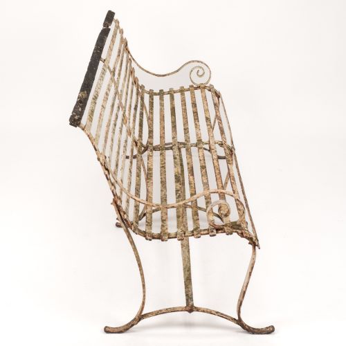 ORIGINAL EARLY 19TH CENTURY REGENCY WROUGHT IRON STRAPWORK GARDEN BENCH - ADDITIONAL PHOTO 4