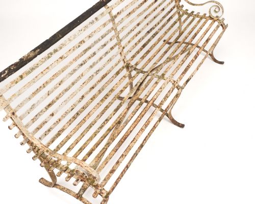 ORIGINAL EARLY 19TH CENTURY REGENCY WROUGHT IRON STRAPWORK GARDEN BENCH - ADDITIONAL PHOTO 9