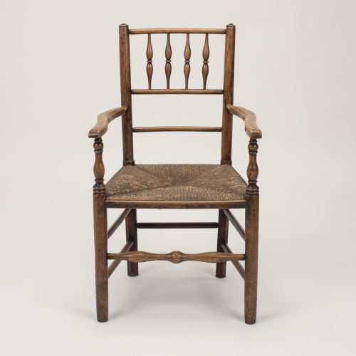 ORIGINAL EARLY 19TH CENTURY ENGLISH COUNTRY ELM ASH RUSHSEATED ARMCHAIR C18201840 - ADDITIONAL PHOTO 6