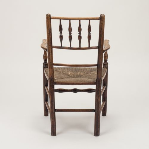 ORIGINAL EARLY 19TH CENTURY ENGLISH COUNTRY ELM ASH RUSHSEATED ARMCHAIR C18201840 - ADDITIONAL PHOTO 9