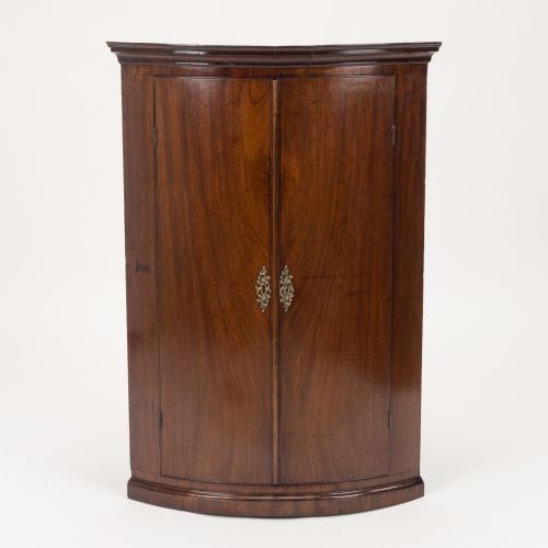 george iii mahogany bowfront hanging corner cupboard with spice drawers c17601780 - CATEGORY: ANTIQUE CUPBOARDS - DATED 18TH CENTURY