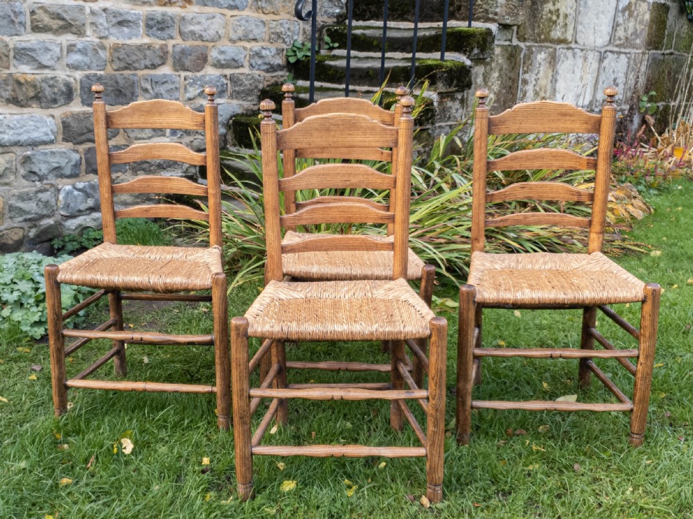 C18th Elm Provincial Country Ladderback Set of 4 Dining Chairs C1790 (Georgian) View II