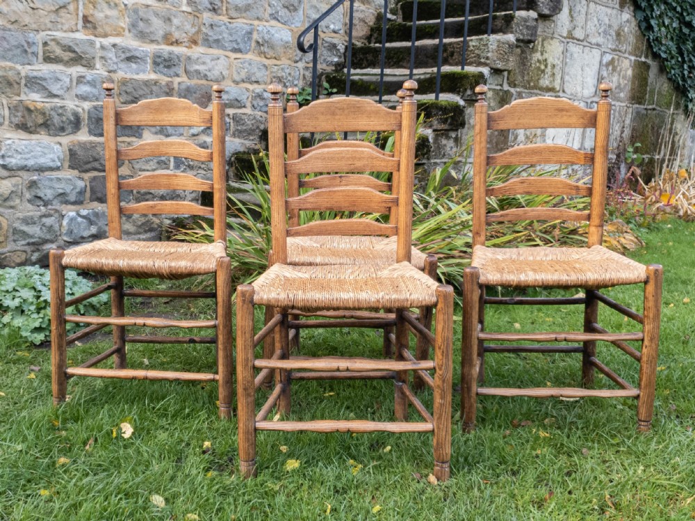 C18th Elm Provincial Country Ladderback Set of 4 Dining Chairs C1790 (Georgian) View IV