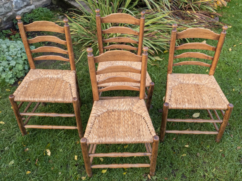 C18th Elm Provincial Country Ladderback Set of 4 Dining Chairs C1790 (Georgian) View V