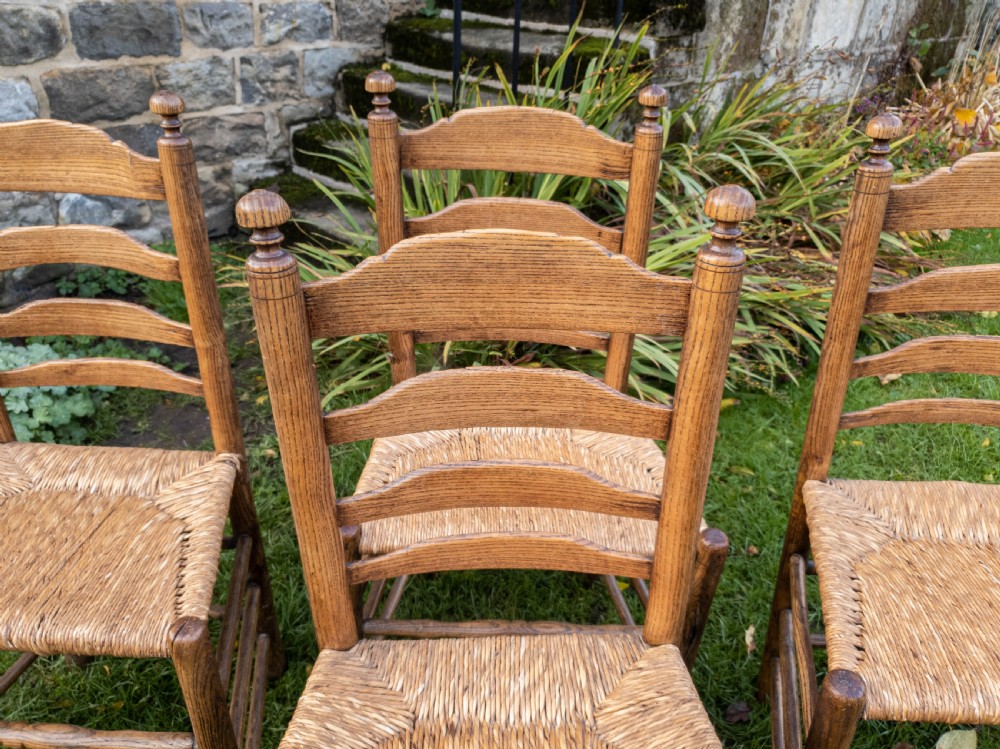 C18th Elm Provincial Country Ladderback Set of 4 Dining Chairs C1790 (Georgian) View VI