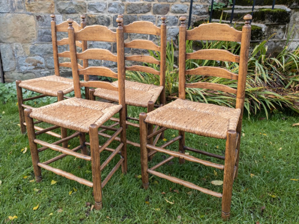 C18th Elm Provincial Country Ladderback Set of 4 Dining Chairs C1790 (Georgian) View VII